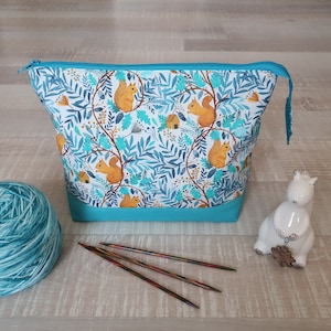 Projekttasche "Squirrel Love" Gr. S mit Reissverschluss, Strickbeutel, Bobbeltasche, Handarbeitsbeutel, Eichhörnchen, Kosmetiktasche
