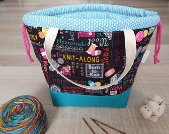 Project bag size M, knitting bag, bobble bag, handicraft bag, knitting, sustainable, knitting sayings