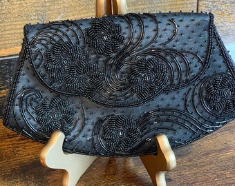 Beautiful Vintage Black Beaded Clutch