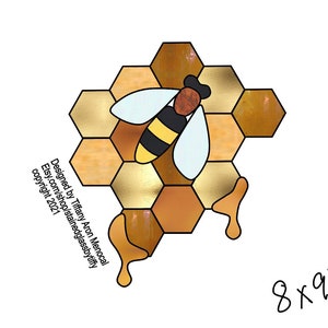 Modèle de vitrail nid d&#39;abeille en téléchargement numérique Hexigon