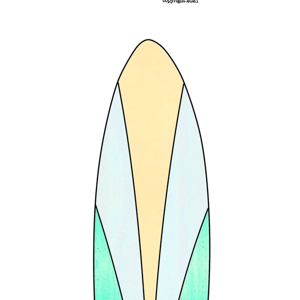 Surf board Stained Glass Pattern Digital Download