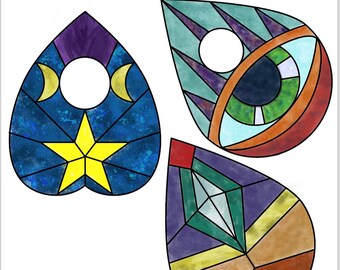 Planchette • ouija board pointer • set of 3 - Stained Glass Pattern • Digital Download