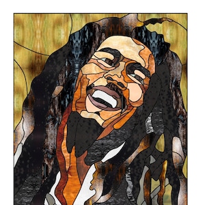 Bob Marley portrait Stained Glass Pattern Digital Download