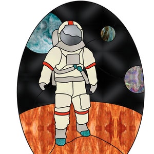 Descarga digital de patrón de vidriera de astronauta en el espacio