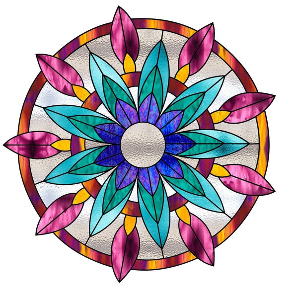 Geometric Mandala Stained Glass Pattern Digital Download
