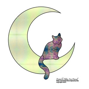 MEOW MOON • Cat Sitting • Stained Glass Pattern • Digital Download