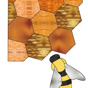 Abeille nid d&#39;abeille coin vitrail motif téléchargement numérique Hexigon