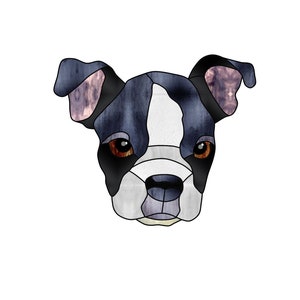 Boston terrier puppy Stained Glass Pattern Digital Download
