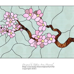Download digital do padrão de vitral da árvore CHERRY BLOSSOM