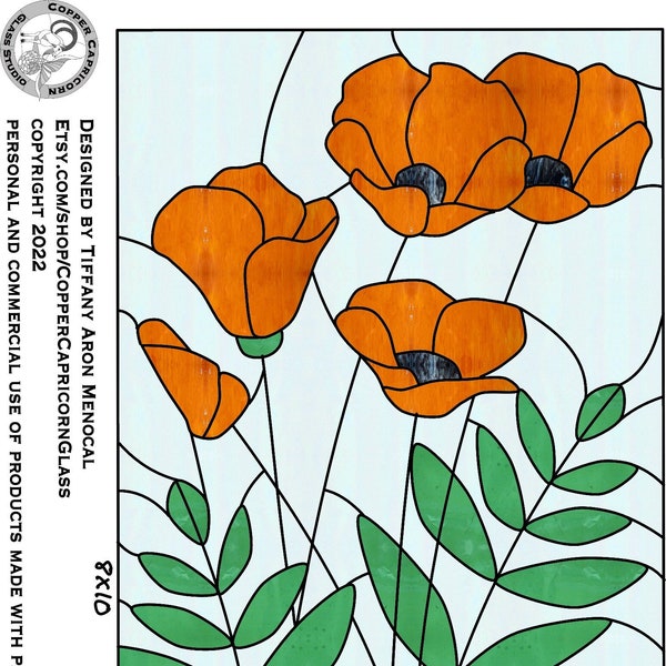 PUFFING POPPIES • Poppy Flower • Stained Glass Pattern • Digital Download