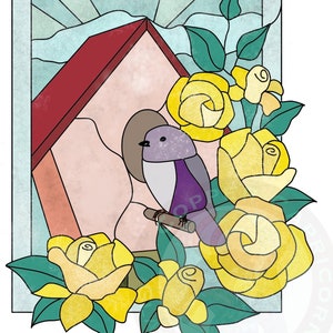 BIRDHOUSE • roses bird house • Stained Glass Pattern • Digital Download