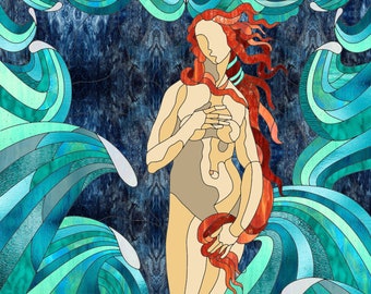 Inspiré par la naissance de Venus Stained Glass Pattern Digital Download