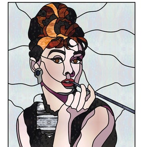 Audrey Hepburn portrait Stained Glass Pattern Digital Download