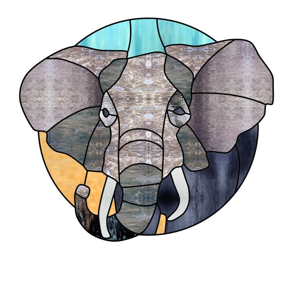 Elephant Stained Glass Pattern Digital Download