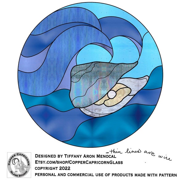 Clam pearl ocean Stained Glass Pattern Digital Download