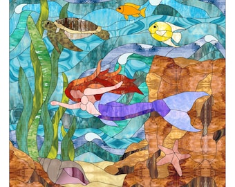 Patrón de vitral con panel de sirena Descarga digital