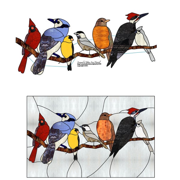 Birds on a branch Stained Glass Pattern Digital Download bird