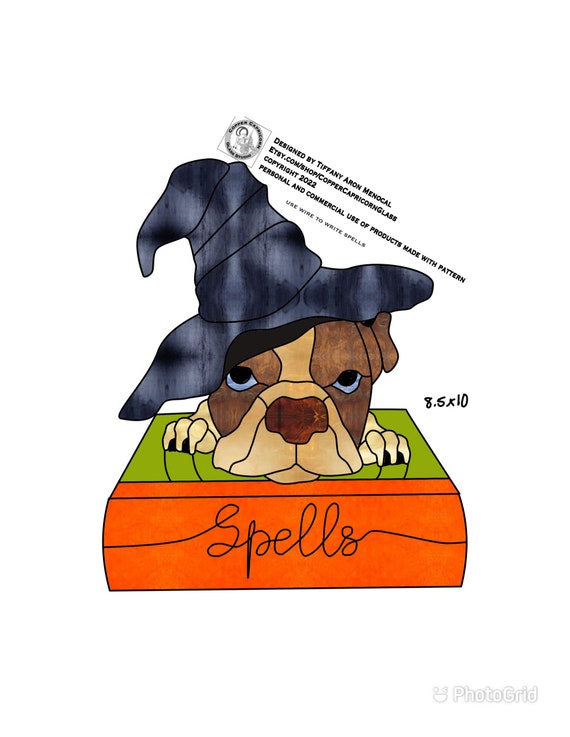 Witch hat on dog Stained Glass Pattern Digital Download