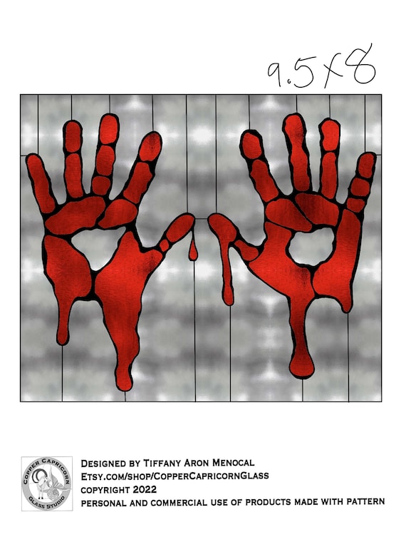Bloody hand print Stained Glass Pattern Digital Download