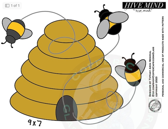 BEE HIVE • honey bees buzz• Stained Glass Pattern • Digital Download