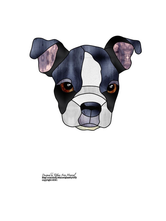 Boston terrier puppy Stained Glass Pattern Digital Download