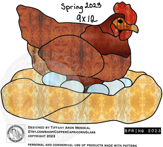 HATCHING DAY • hen with eggs • Stained Glass Pattern • Digital Download
