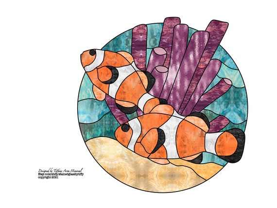 Clown fish Stained Glass Pattern Digital Download