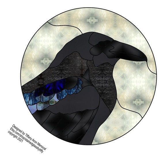 RAVEN PROFILE • Moon Lunar • Stained Glass Pattern • Digital Download