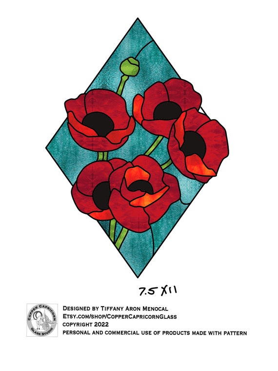 PLAYFUL POPPIES • Poppy Flower • Stained Glass Pattern • Digital Download
