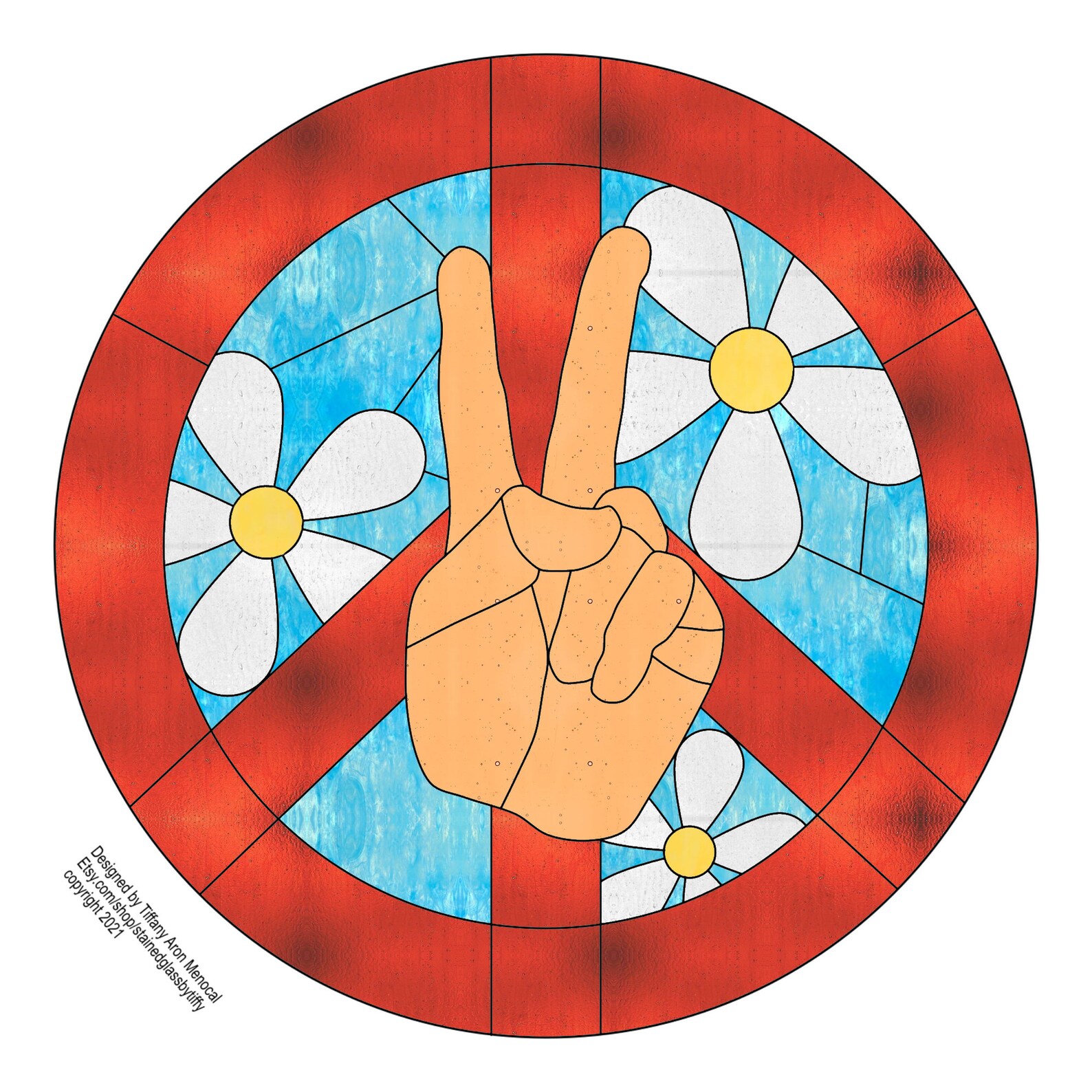 Peace Sign With Flowers Stained Glass Pattern Digital Download - Etsy UK