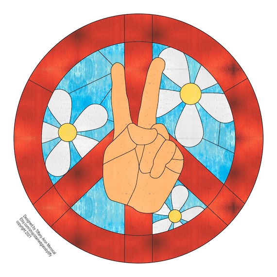 Peace sign with flowers  Stained Glass Pattern Digital Download