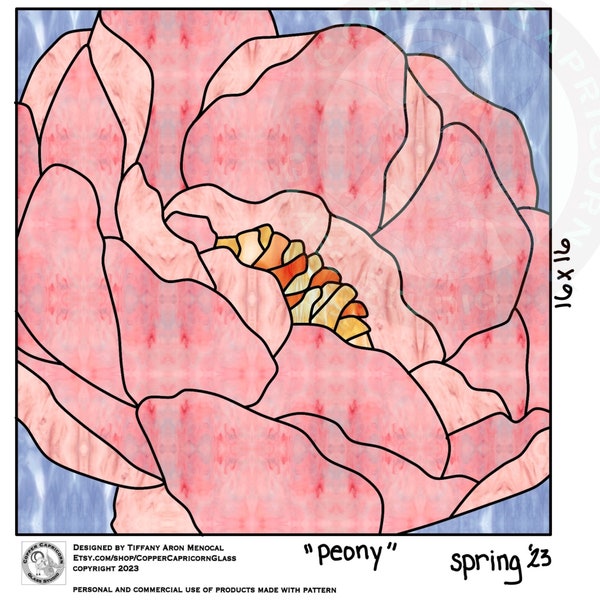 PEONIE • close up flower • Stained Glass Pattern • Digital Download