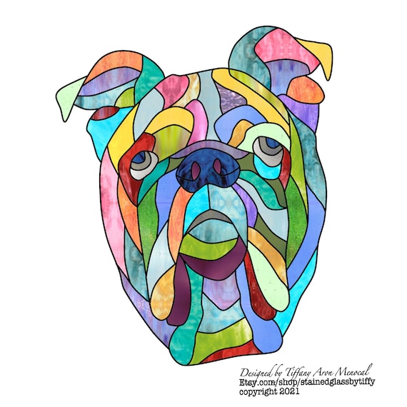 Bulldog Stained Glass Pattern Digital Download