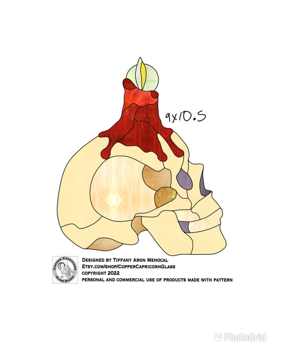 Skull and candle Stained Glass Pattern Digital Download