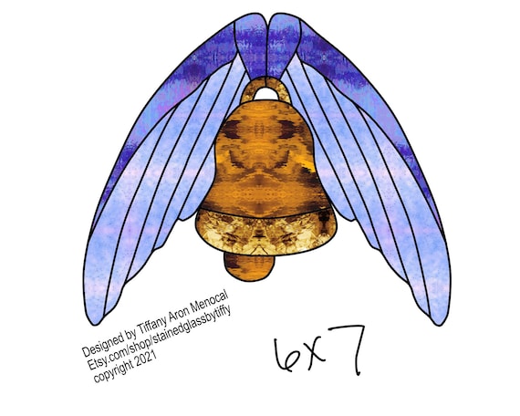 Bell angel wings Stained Glass Pattern Digital Download