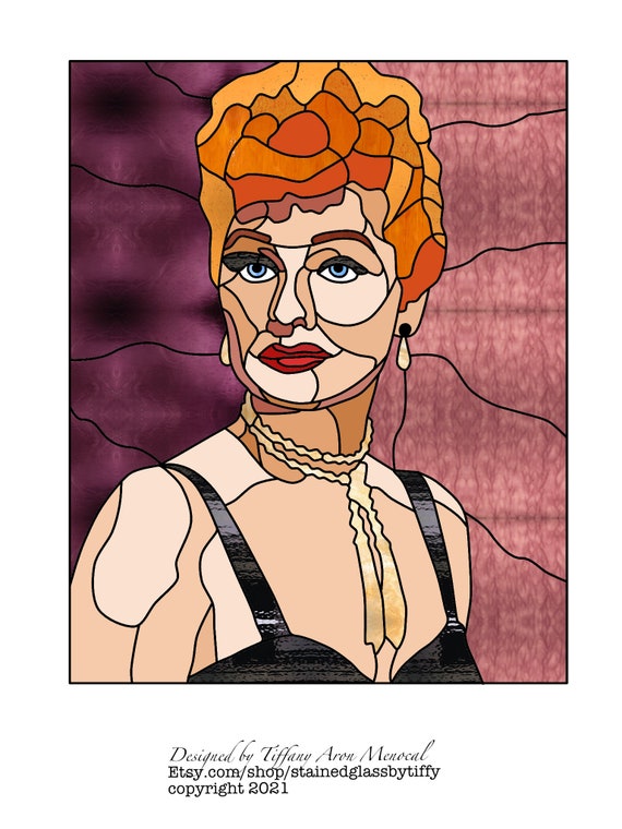 Lucille Ball portrait Stained Glass Pattern Digital Download