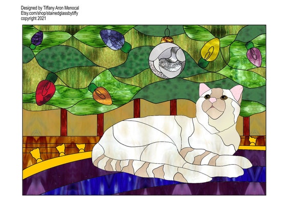 Christmas Cat Stained Glass Patterns Digital Download