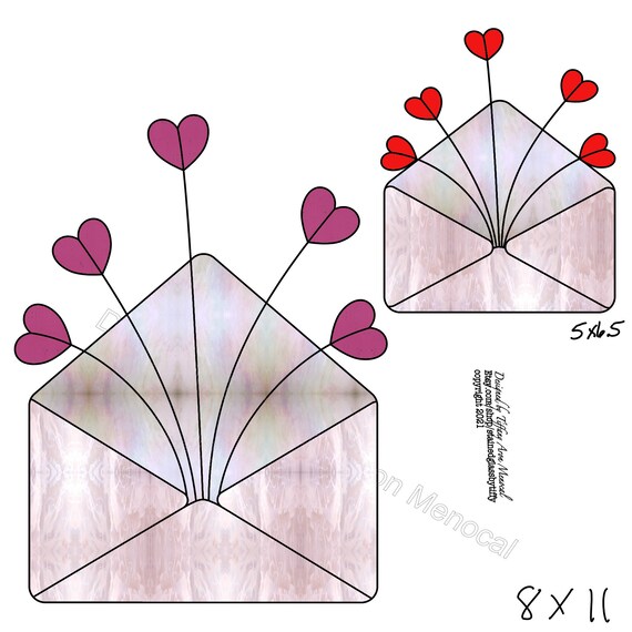 Envelope hearts  Stained Glass Pattern Digital Download