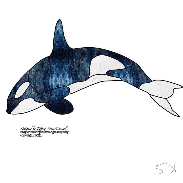 Killer whale orca Stained Glass Pattern Digital Download