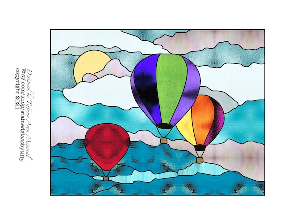 Hot air balloon stained Glass Pattern Digital Download