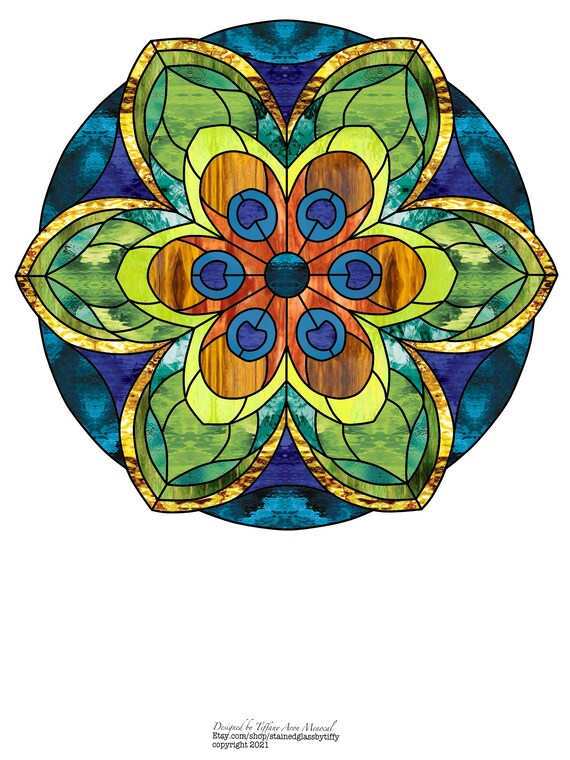 Mandala round Stained Glass Pattern Digital Download