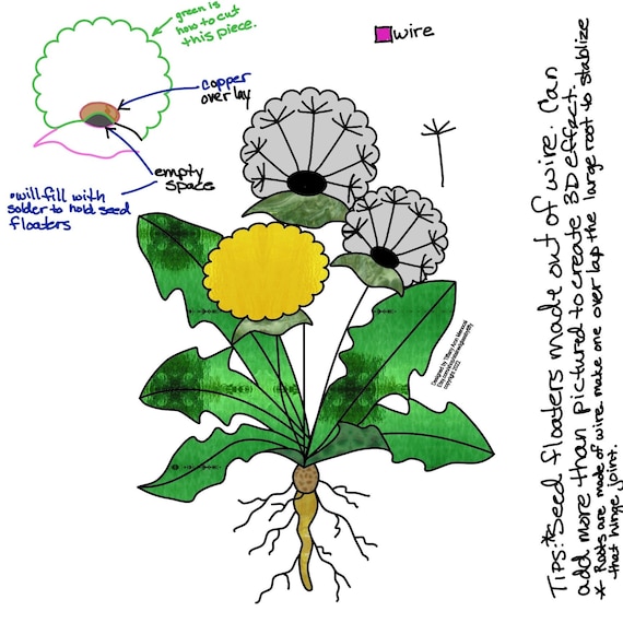 DANDELIONS • 3D Flower • Stained Glass Pattern • Digital Download