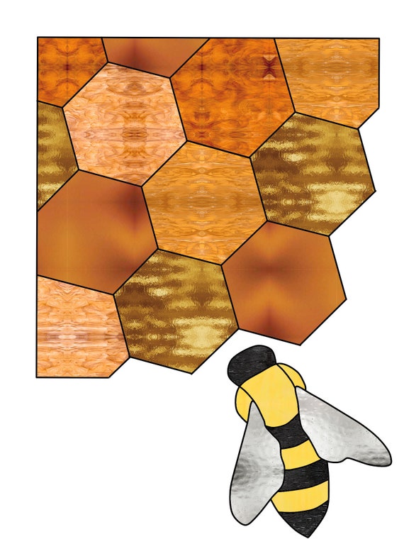 Bee Honeycomb corner Stained Glass Pattern Digital Download Hexigon