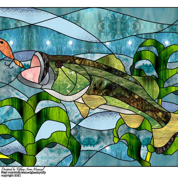 HOOK N' BASS • Lake Largemoutn • Stained Glass Pattern • Digital Download