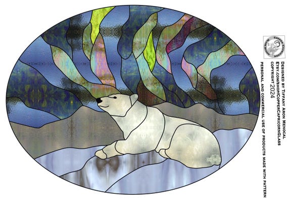 POLAR. BEAR • northern lights •  - Stained Glass Pattern • Digital Download