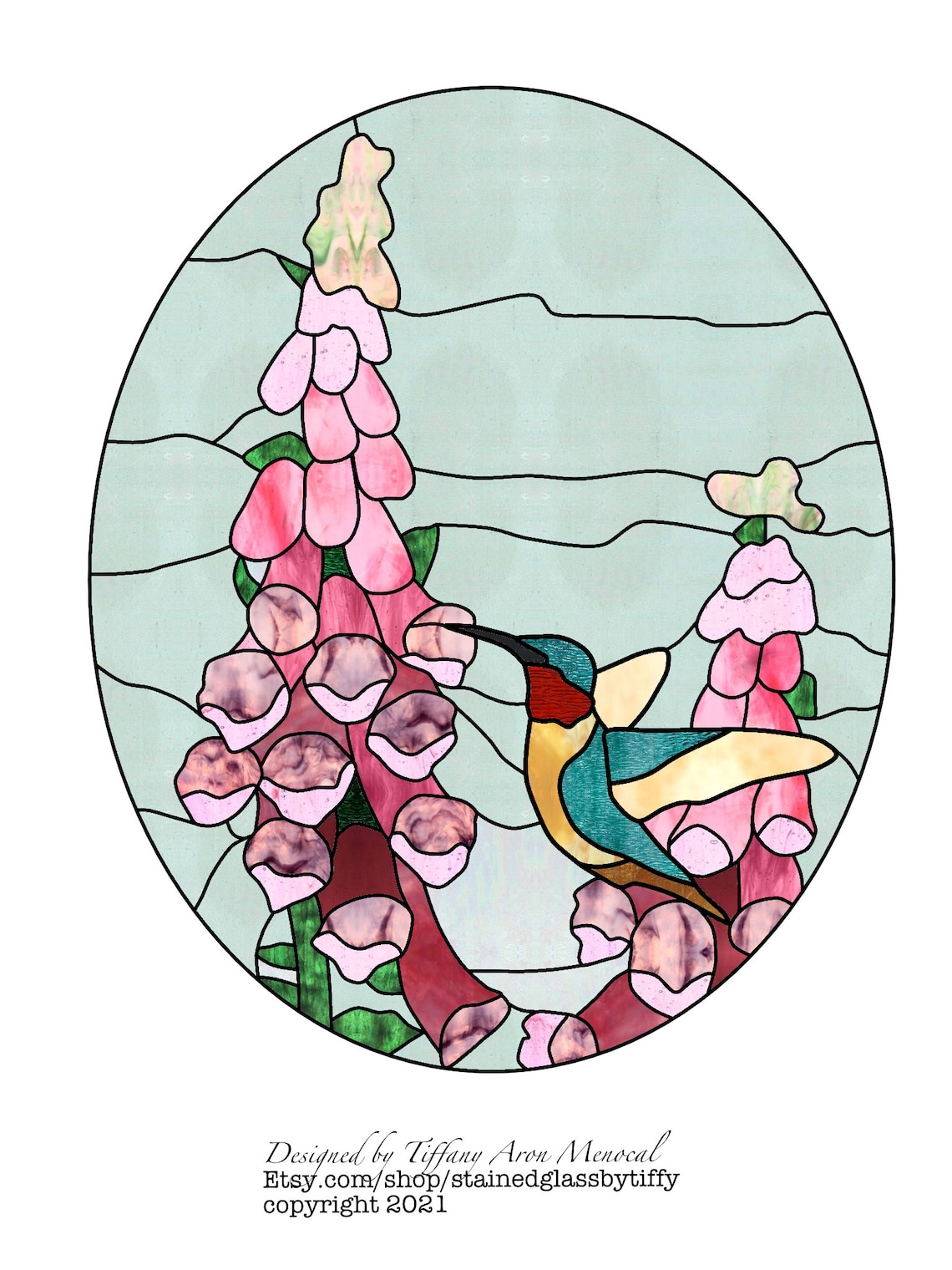 Hummingbird Stained Glass Pattern foxglove Digital Download | Etsy
