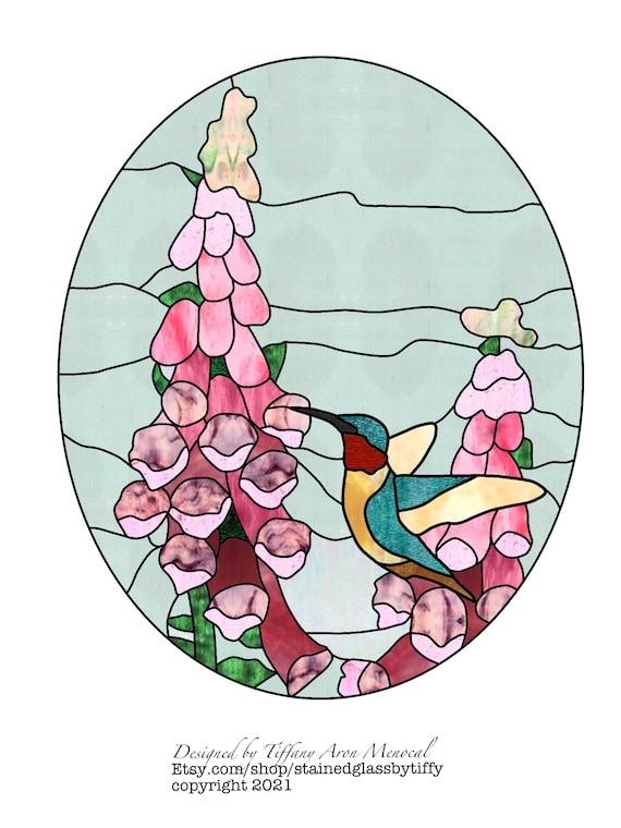 Hummingbird Stained Glass Pattern foxglove Digital Download