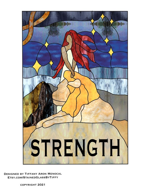 Strength Tarot Card Panel Stained Glass Pattern Digital Download