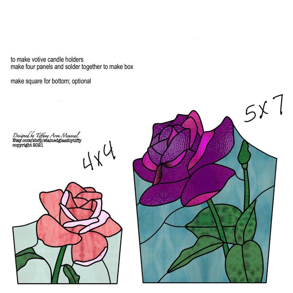 ROSE VOTIVE • Flower • Candle Holder • Stained Glass Pattern • Digital Download