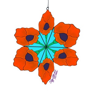 TWIRL POPPIES • Poppy Flower • Spinner • Stained Glass Pattern • Digital Download
